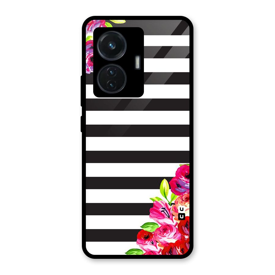 Floral Stripes Glass Back Case for iQOO Z6 44W