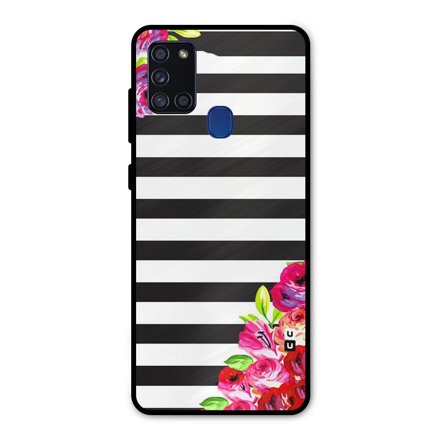 Floral Stripes Metal Back Case for Galaxy A21s