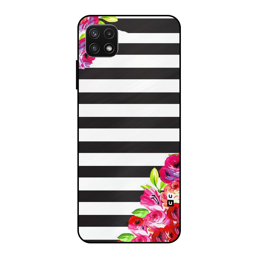 Floral Stripes Metal Back Case for Galaxy A22 5G