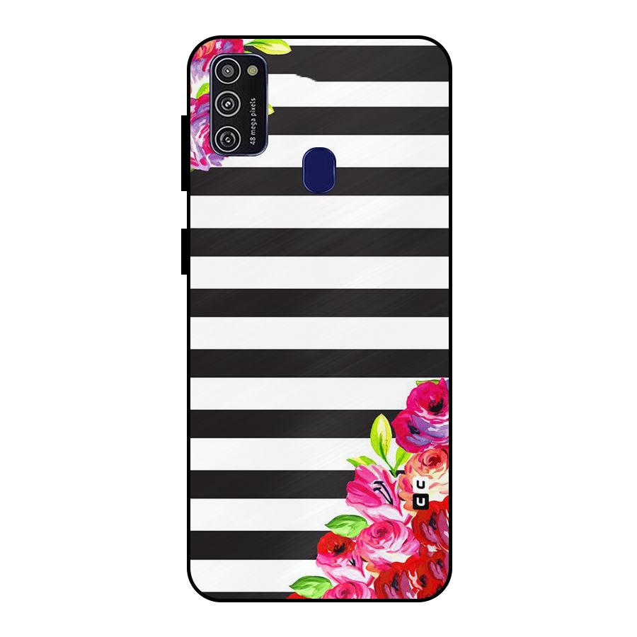 Floral Stripes Metal Back Case for Galaxy M21