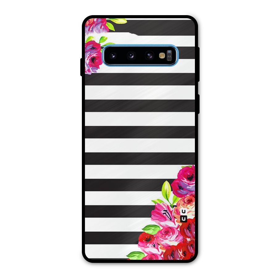Floral Stripes Metal Back Case for Galaxy S10