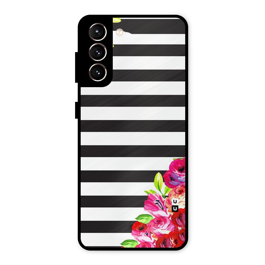 Floral Stripes Metal Back Case for Galaxy S21 5G
