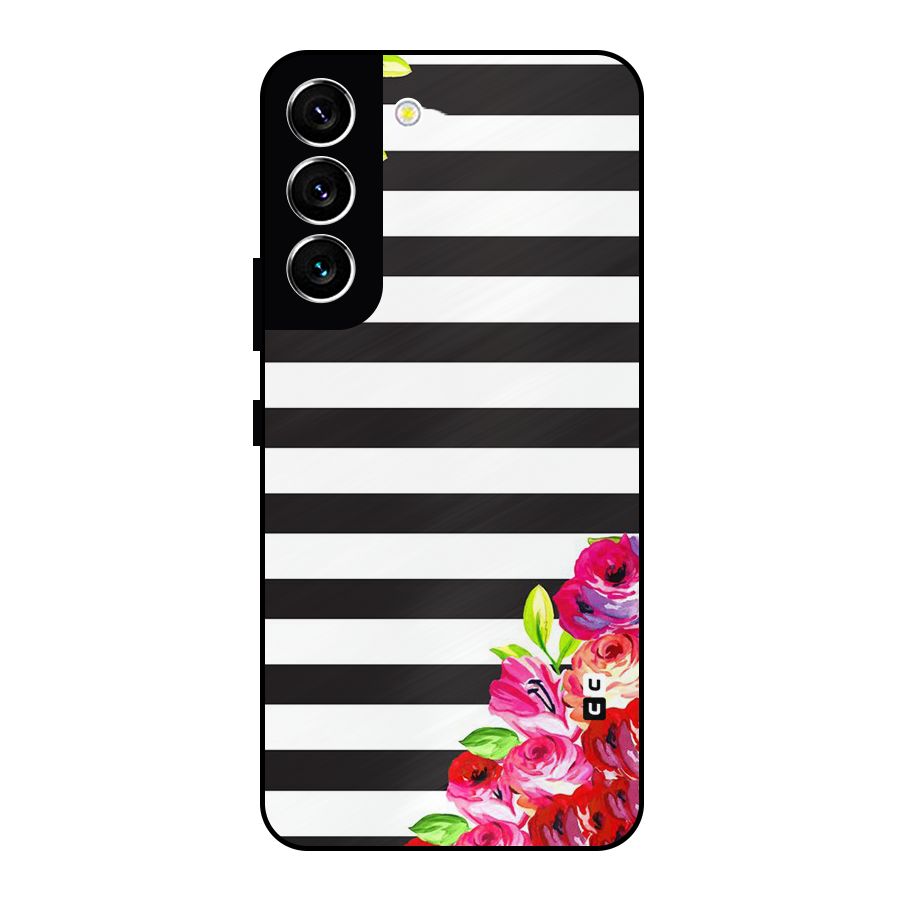 Floral Stripes Metal Back Case for Galaxy S22 5G