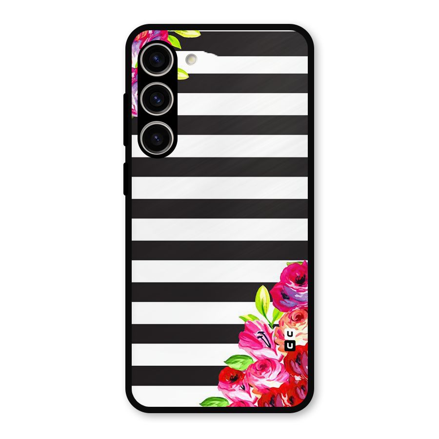 Floral Stripes Metal Back Case for Galaxy S23 Plus