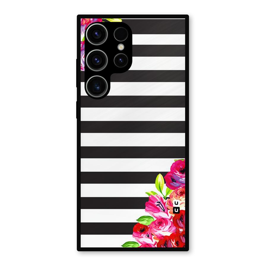 Floral Stripes Metal Back Case for Galaxy S23 Ultra