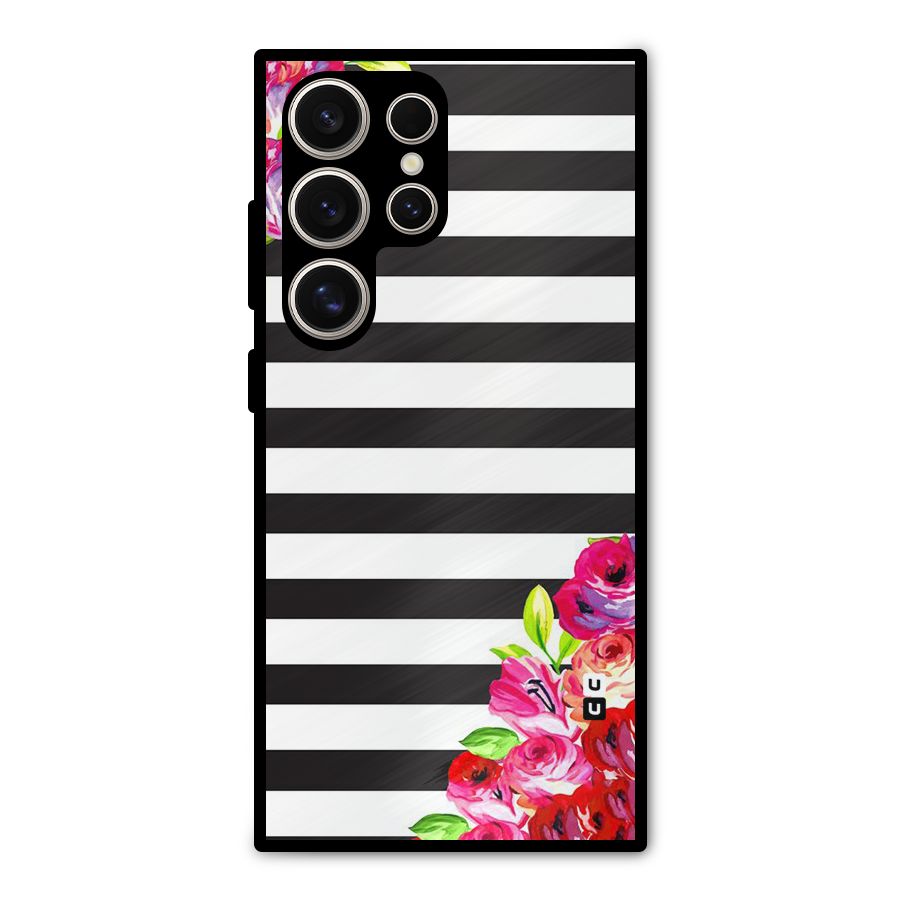 Floral Stripes Metal Back Case for Galaxy S24 Ultra