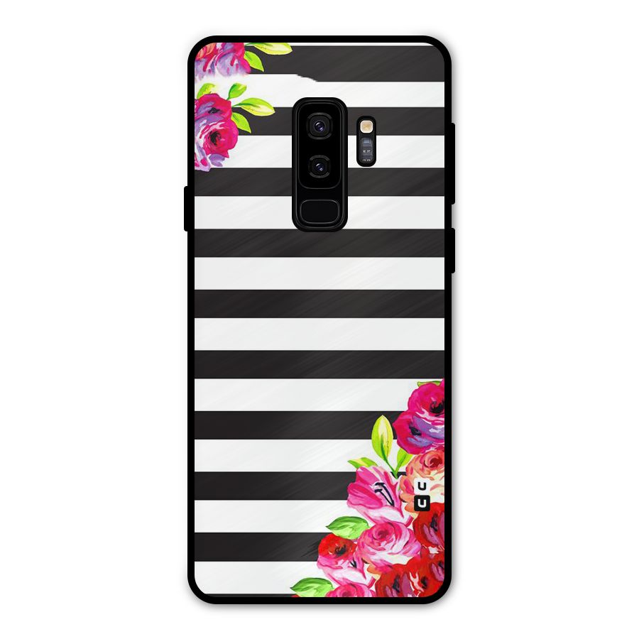 Floral Stripes Metal Back Case for Galaxy S9 Plus