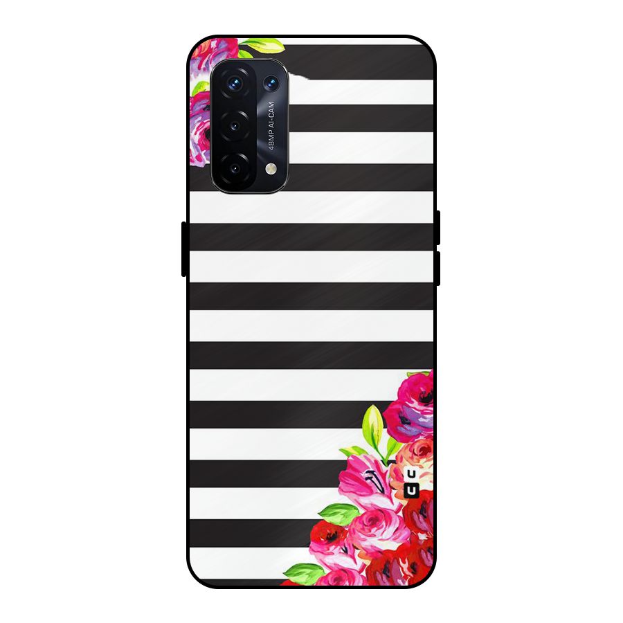 Floral Stripes Metal Back Case for Oppo A74 5G
