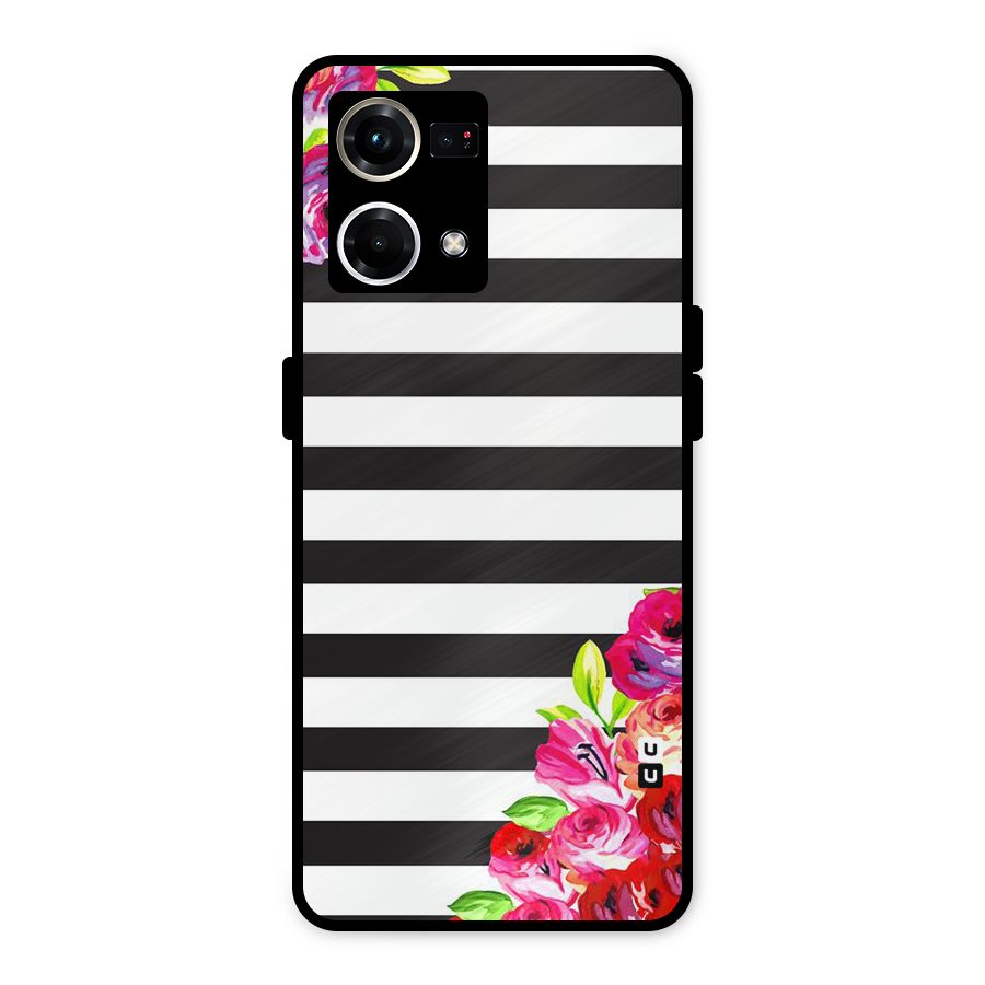 Floral Stripes Metal Back Case for Oppo F21 Pro 4G