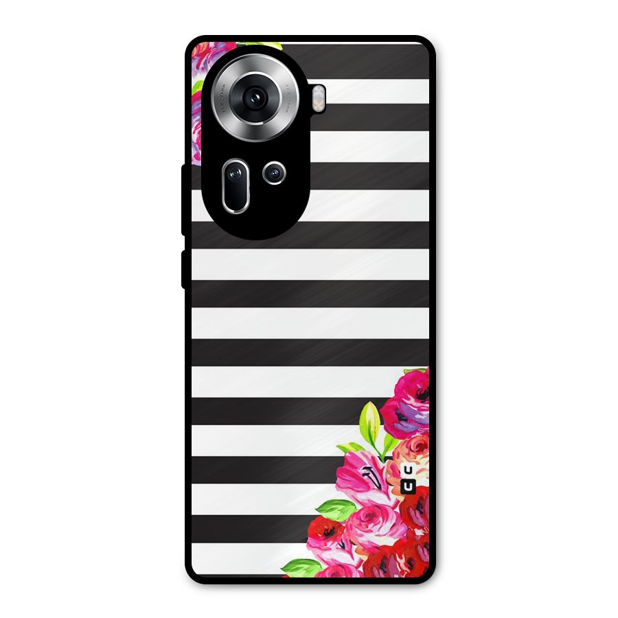 Floral Stripes Metal Back Case for Oppo Reno11 5G