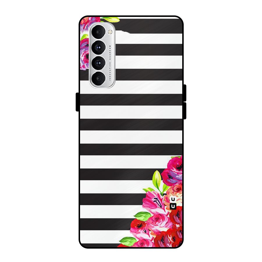Floral Stripes Metal Back Case for Oppo Reno4 Pro