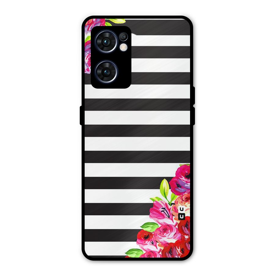 Floral Stripes Metal Back Case for Oppo Reno7 5G