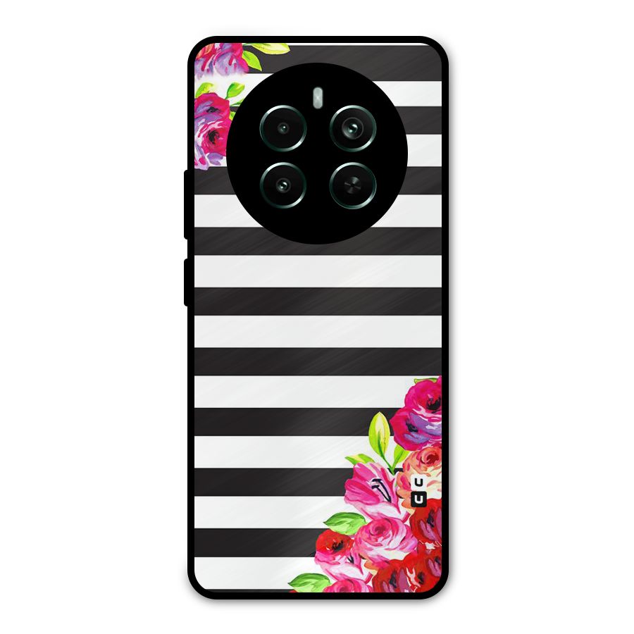 Floral Stripes Metal Back Case for Realme 12 Plus