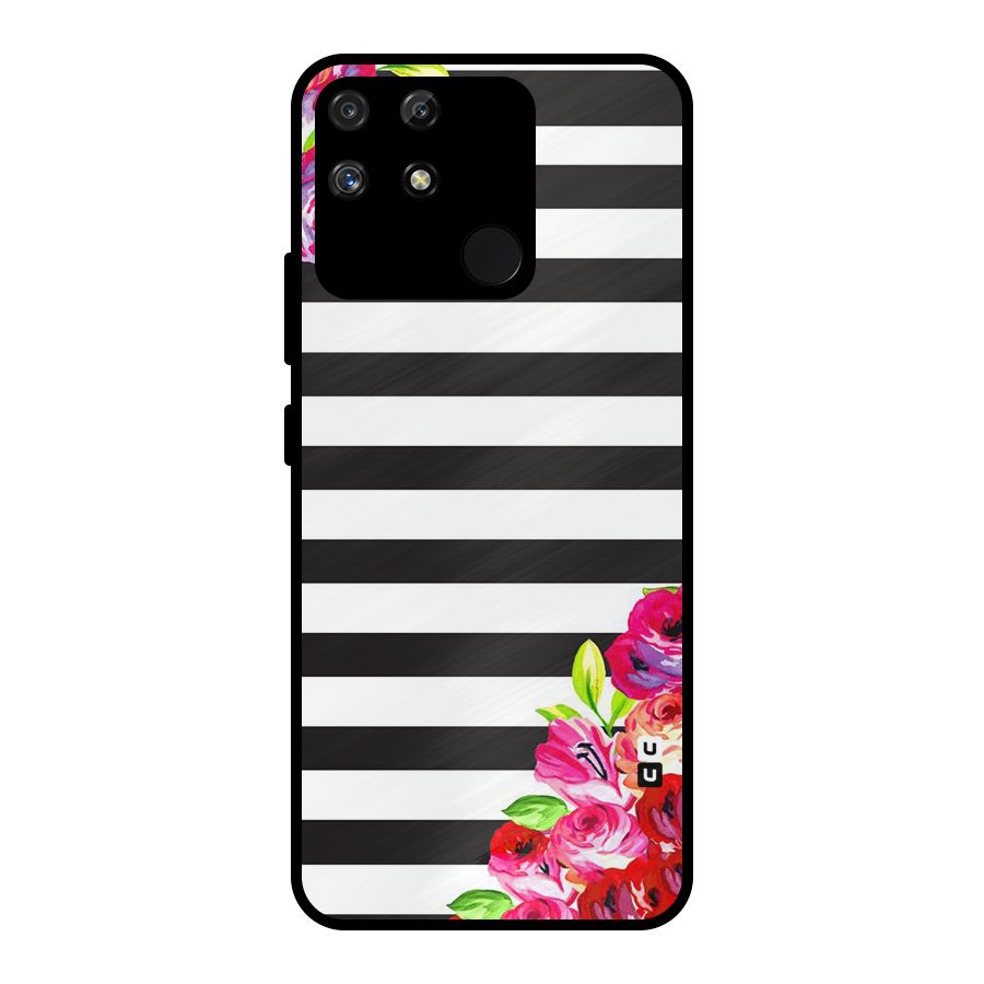 Floral Stripes Metal Back Case for Realme Narzo 50A