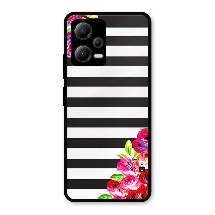 Floral Stripes Metal Back Case for Redmi Note 12 5G