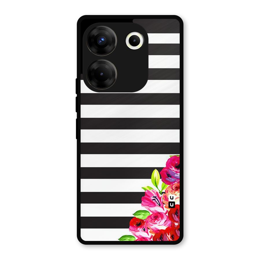 Floral Stripes Metal Back Case for Tecno Camon 20