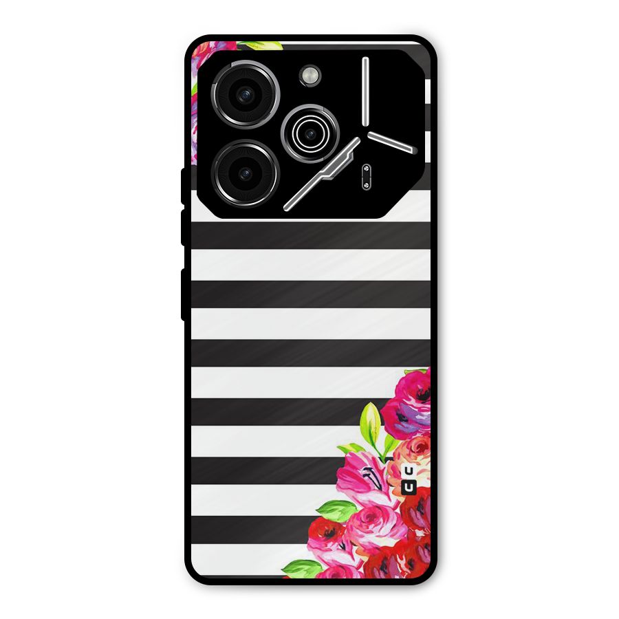 Floral Stripes Metal Back Case for Tecno Pova 6 Pro
