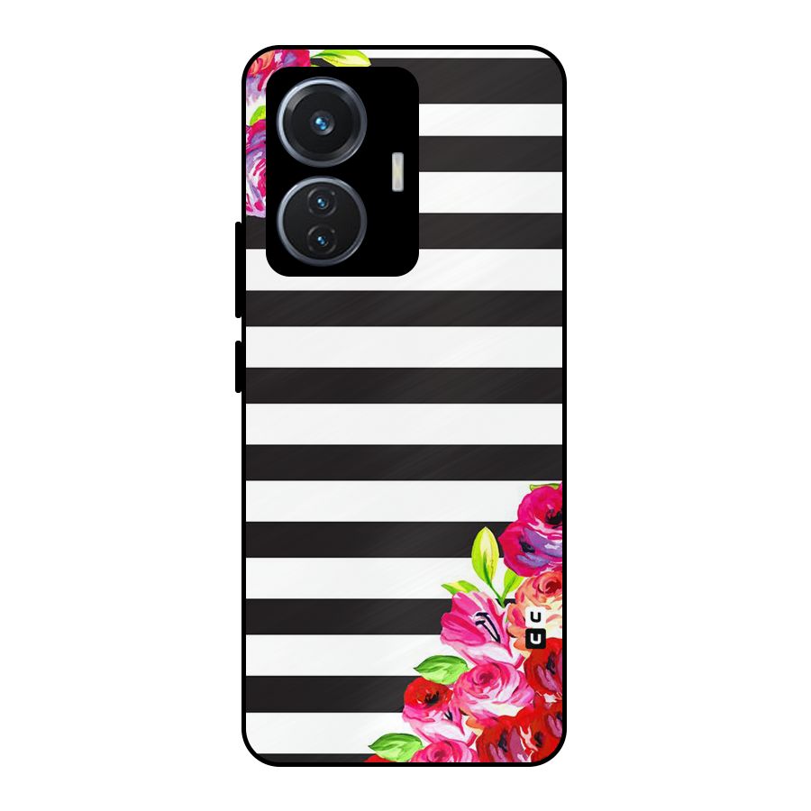 Floral Stripes Metal Back Case for Vivo T1 44W