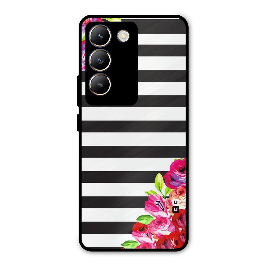 Floral Stripes Metal Back Case for Vivo T3 5G