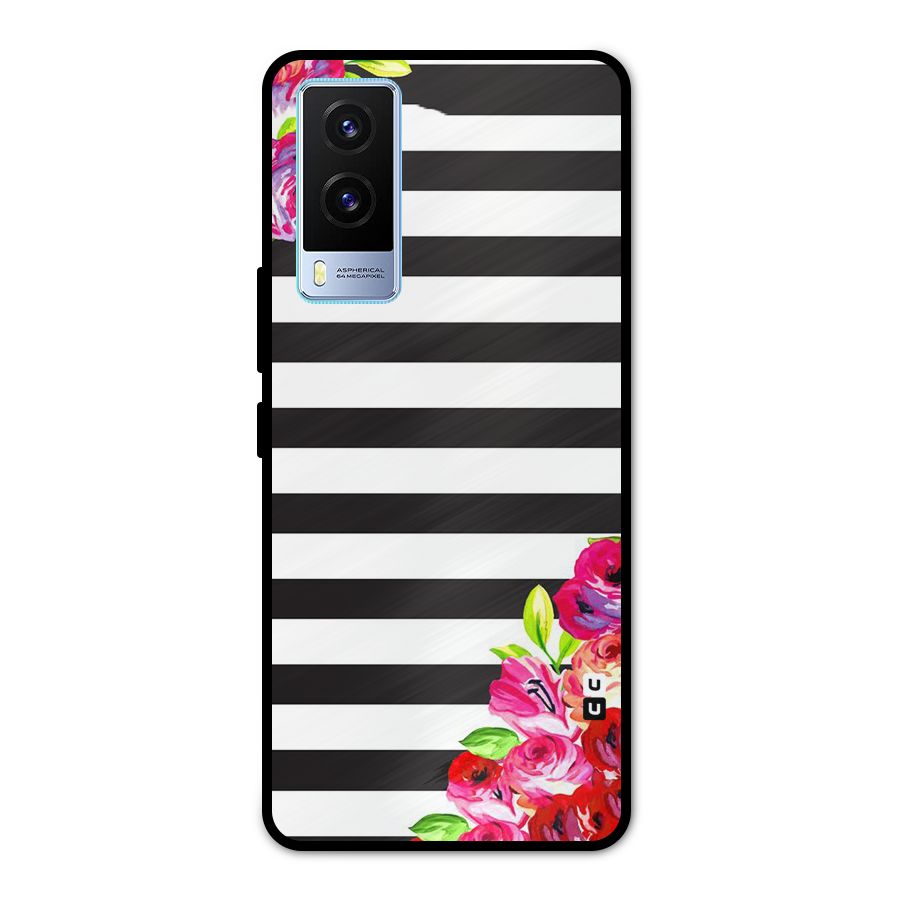 Floral Stripes Metal Back Case for Vivo V21e 5G