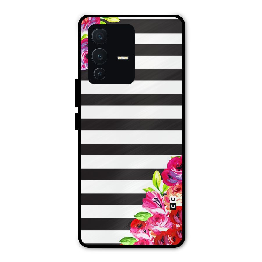 Floral Stripes Metal Back Case for Vivo V23 Pro