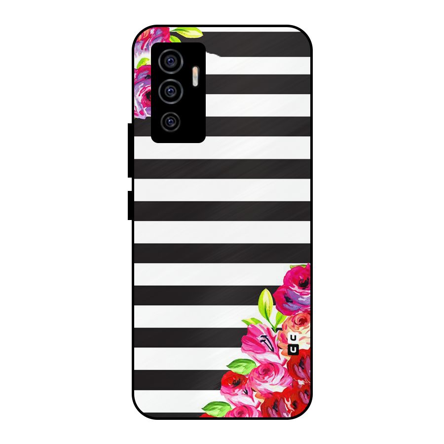Floral Stripes Metal Back Case for Vivo V23e