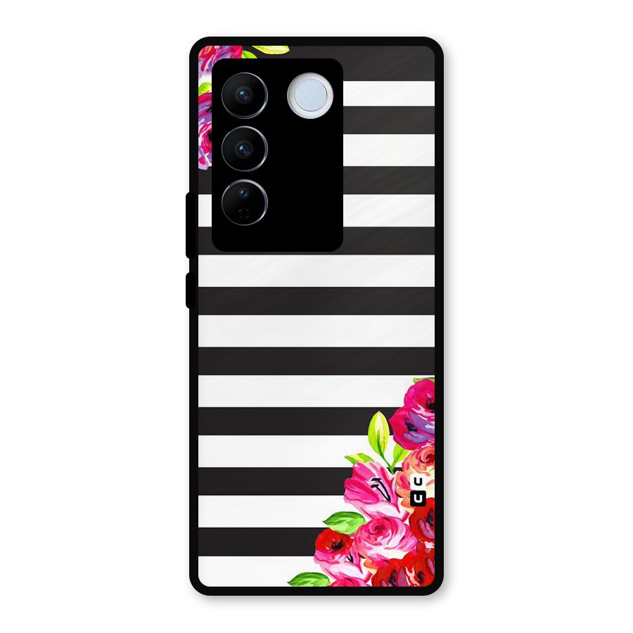 Floral Stripes Metal Back Case for Vivo V27