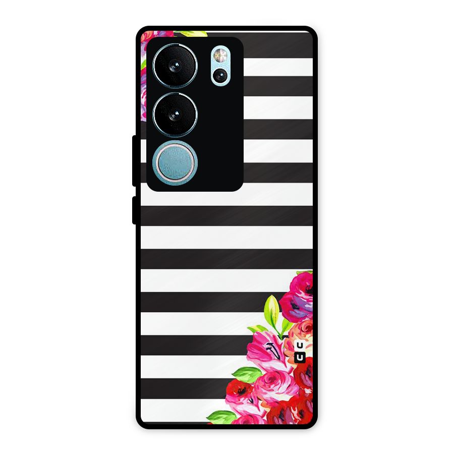 Floral Stripes Metal Back Case for Vivo V29 Pro