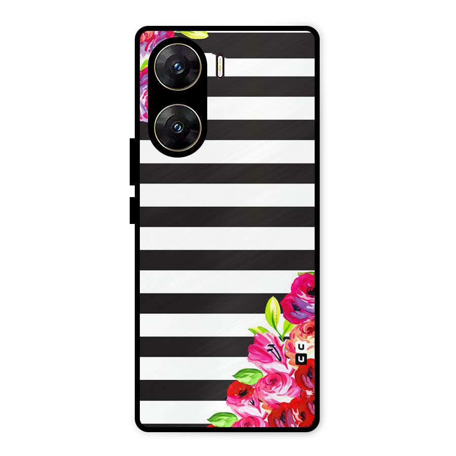 Floral Stripes Metal Back Case for Vivo V29e