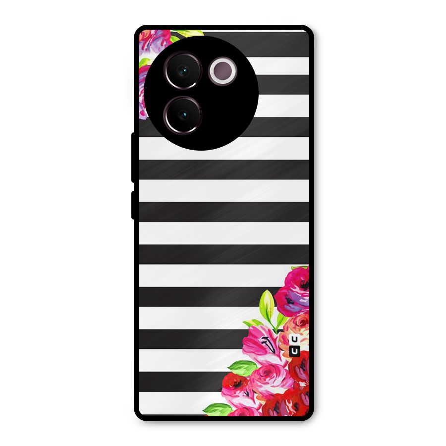 Floral Stripes Metal Back Case for Vivo V30e