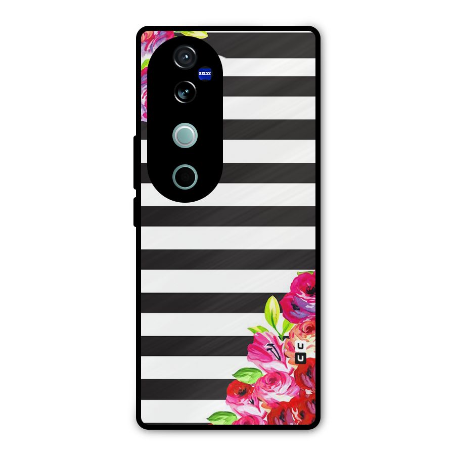 Floral Stripes Metal Back Case for Vivo V40 Pro