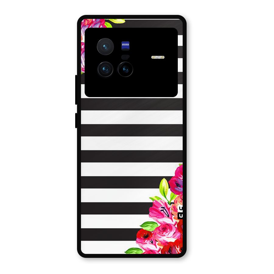 Floral Stripes Metal Back Case for Vivo X80