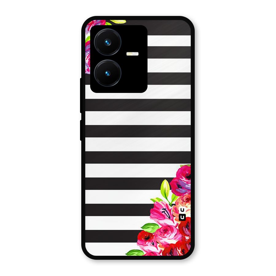 Floral Stripes Metal Back Case for Vivo Y22