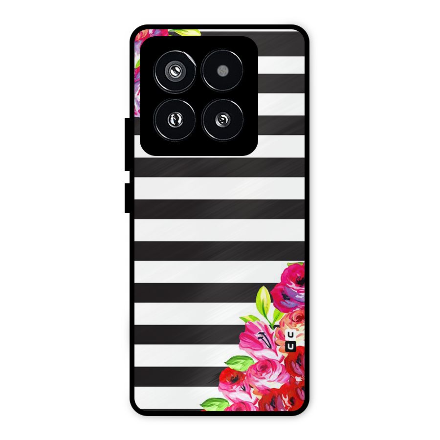 Floral Stripes Metal Back Case for Xiaomi 14 Pro