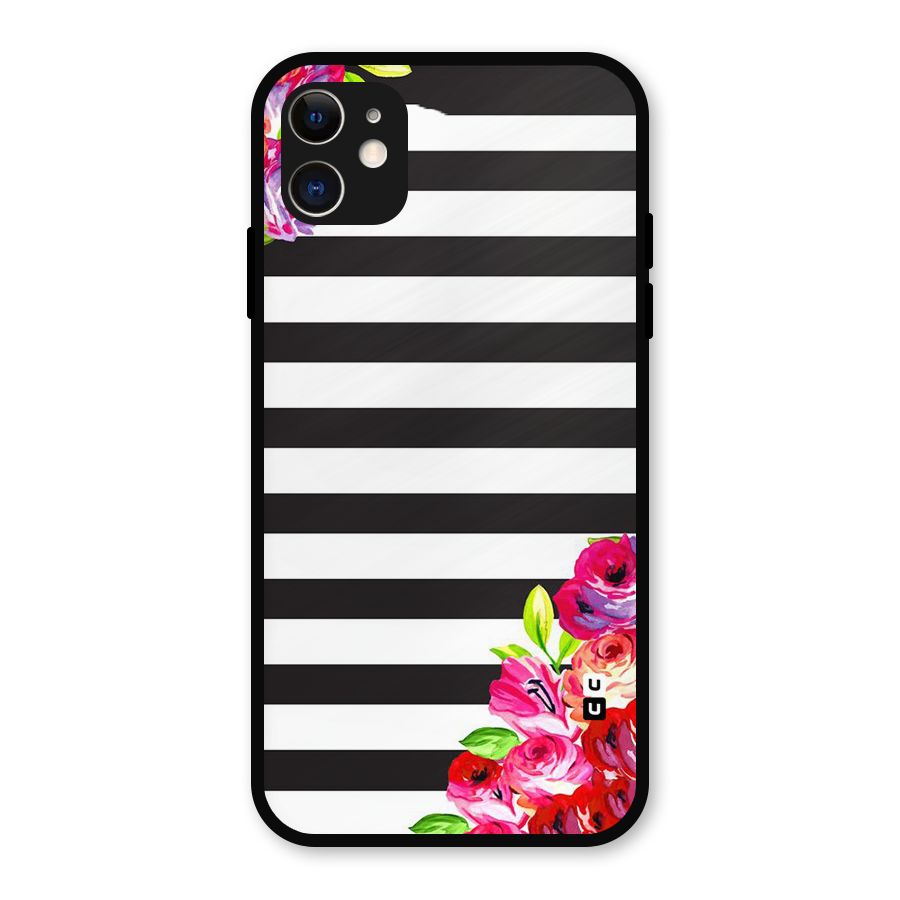 Floral Stripes Metal Back Case for iPhone 11