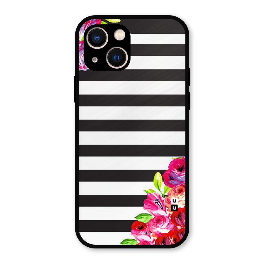 Floral Stripes Metal Back Case for iPhone 13