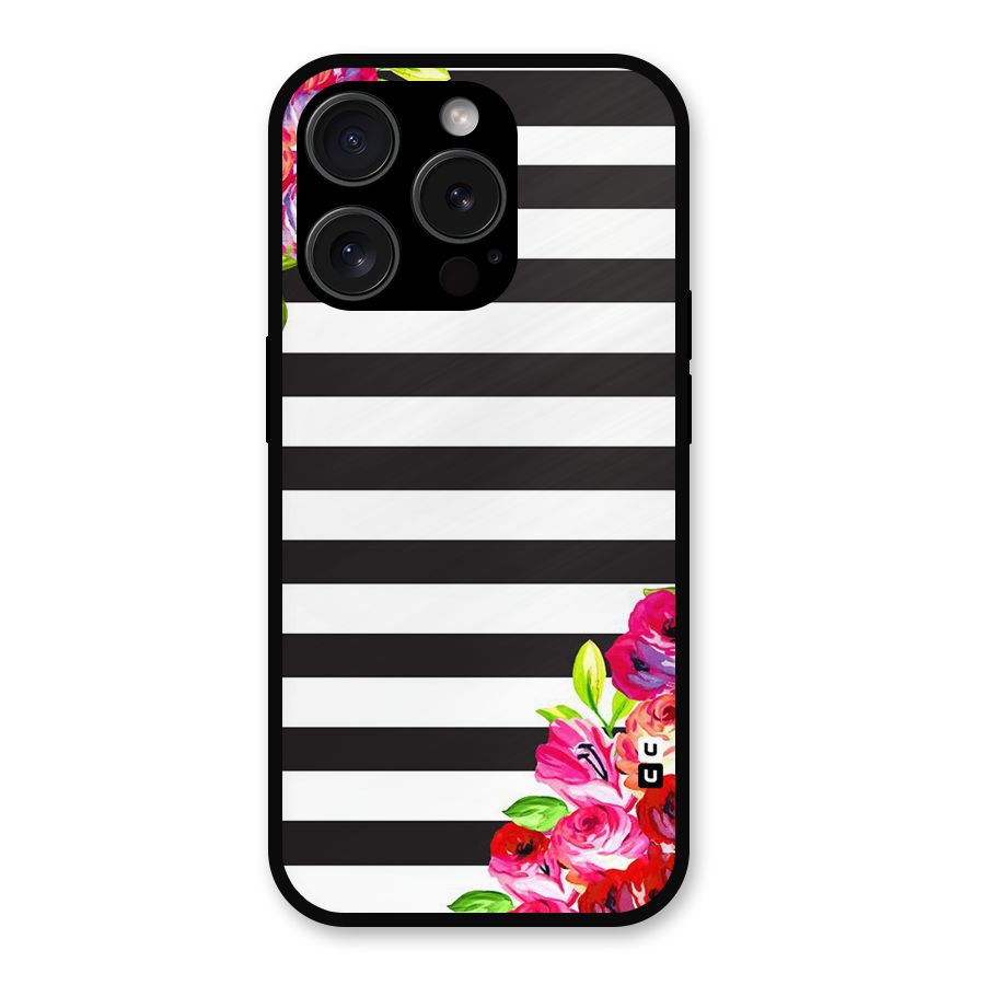 Floral Stripes Metal Back Case for iPhone 15 Pro