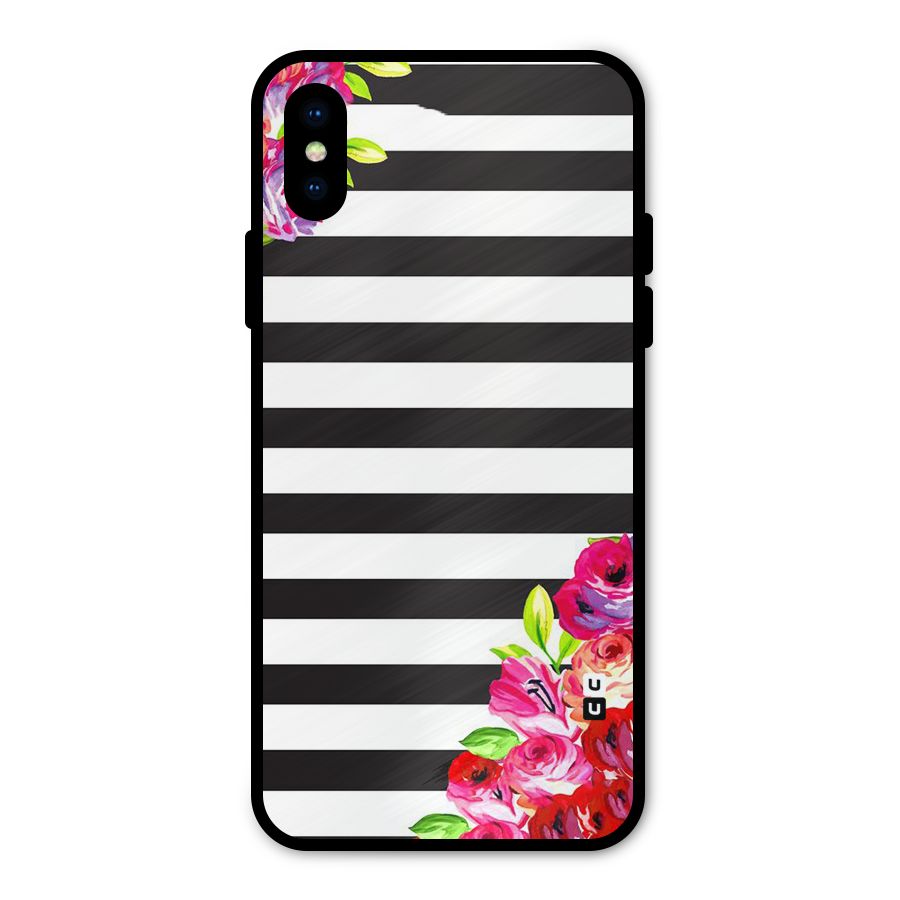 Floral Stripes Metal Back Case for iPhone X
