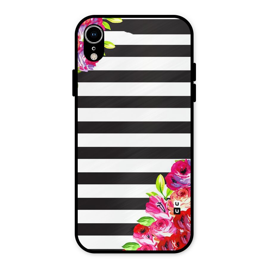 Floral Stripes Metal Back Case for iPhone XR