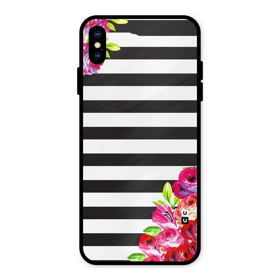 Floral Stripes Metal Back Case for iPhone XS Max