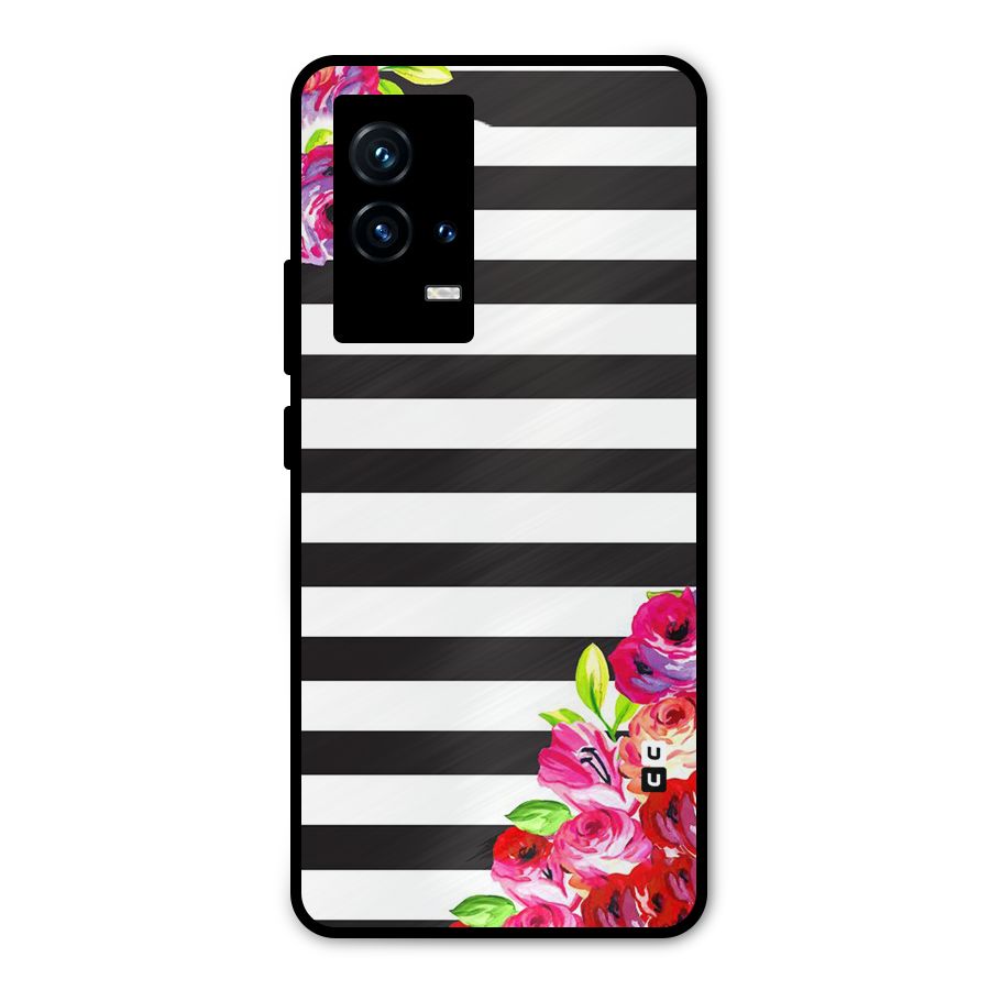 Floral Stripes Metal Back Case for iQOO 9 5G