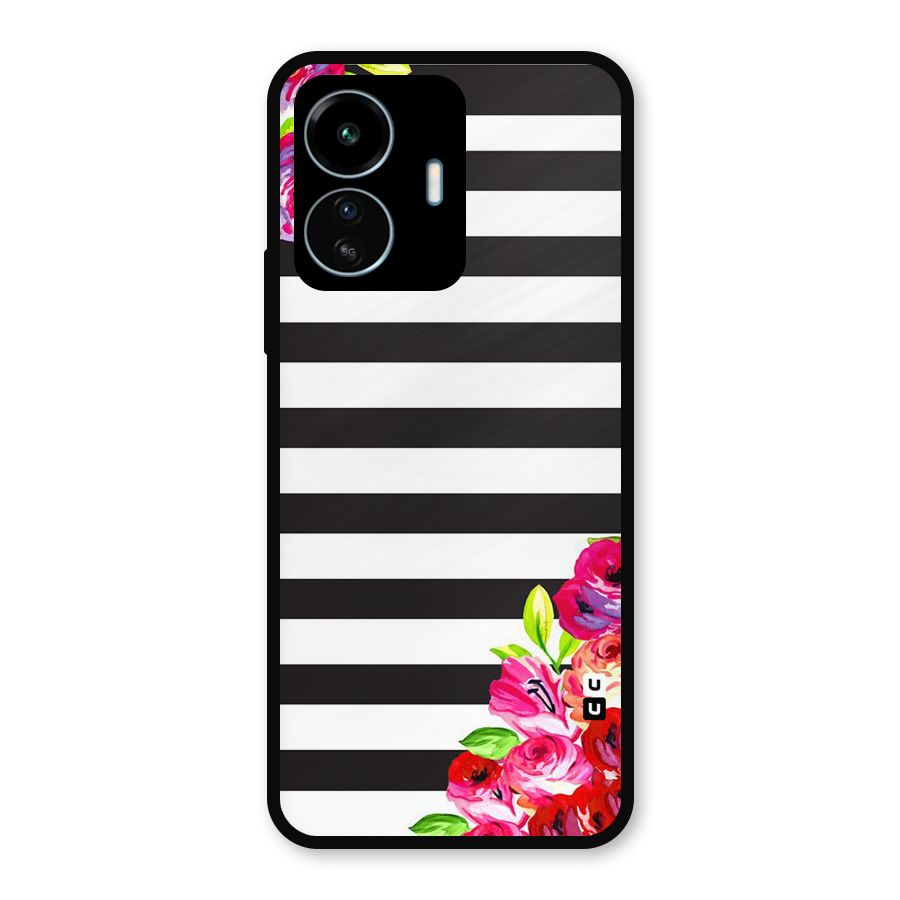 Floral Stripes Metal Back Case for vivo iQOO Z6 Lite 5G