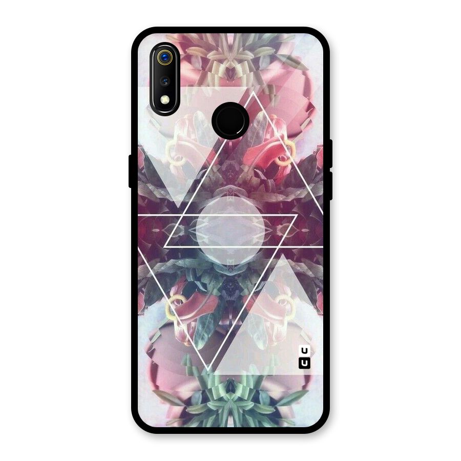 Floral Triangle Glass Back Case for Realme 3i
