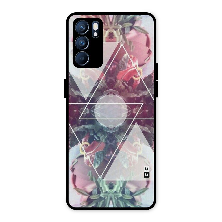 Floral Triangle Metal Back Case for Oppo Reno6 5G