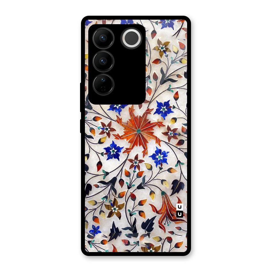 Floral Vintage Bloom Glass Back Case for Vivo V27 Pro