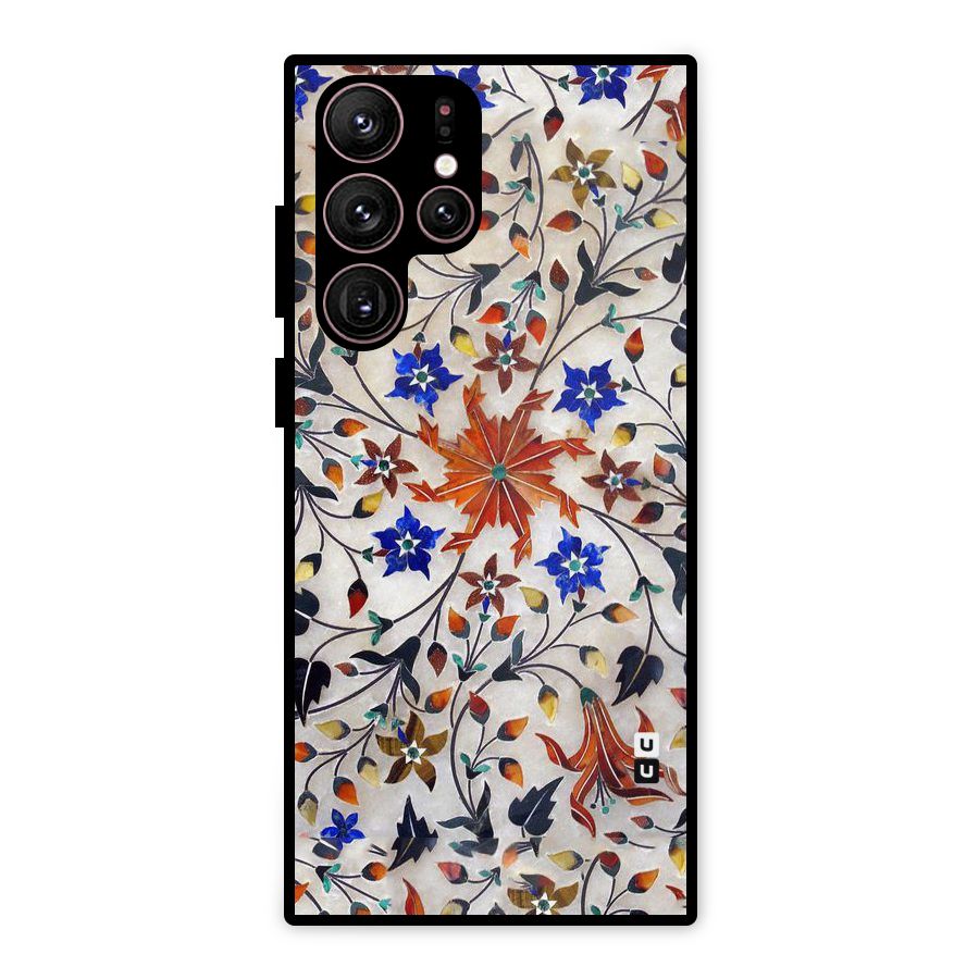 Floral Vintage Bloom Metal Back Case for Galaxy S22 Ultra 5G