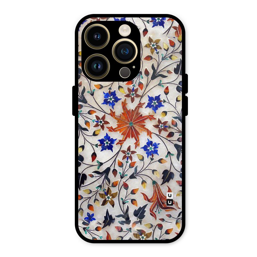 Floral Vintage Bloom Metal Back Case for iPhone 14 Pro