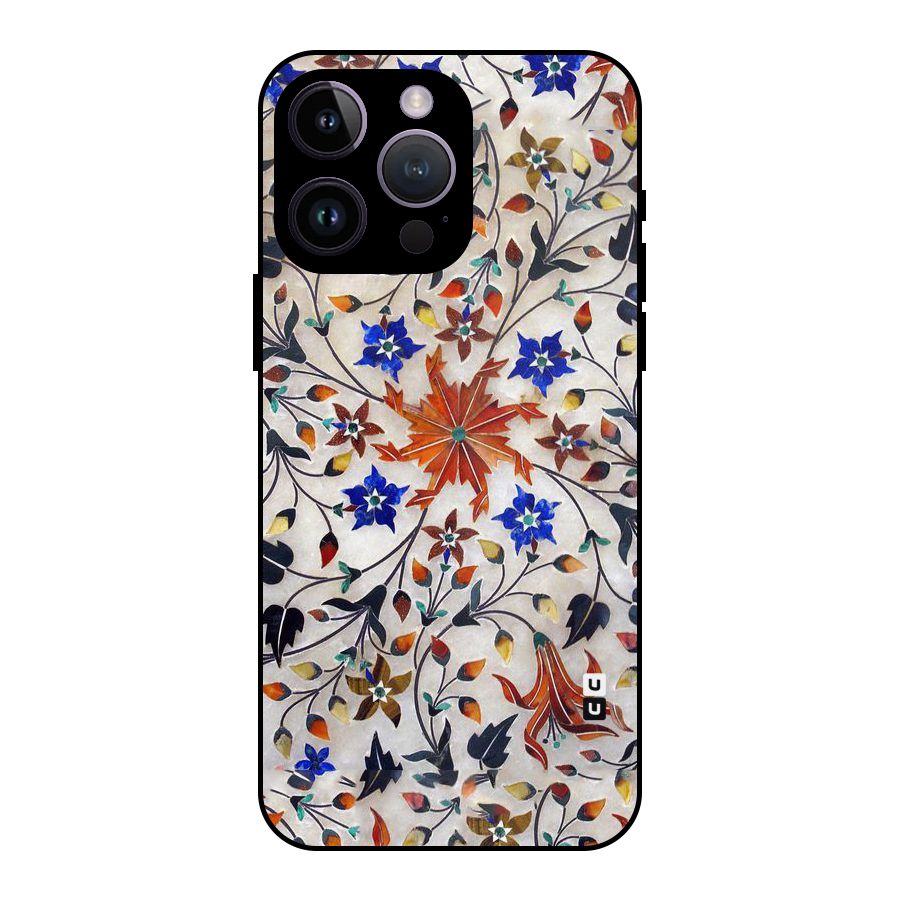 Floral Vintage Bloom Metal Back Case for iPhone 14 Pro Max