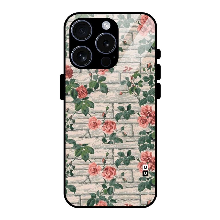 Floral Wall Design Glass Back Case for iPhone 15 Pro