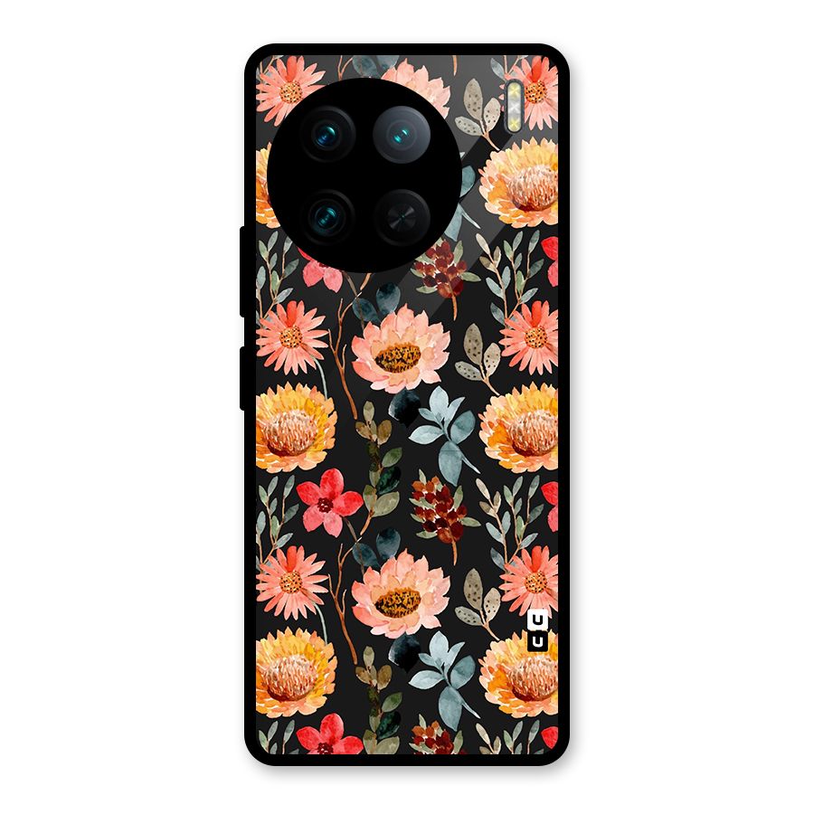 Florals Wonderful Pattern Glass Back Case for Vivo X90 Pro